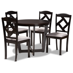 Baxton Studio Morigan Modern Transitional Grey Fabric Upholstered and Dark Brown Finished Wood 5-Piece Dining Set